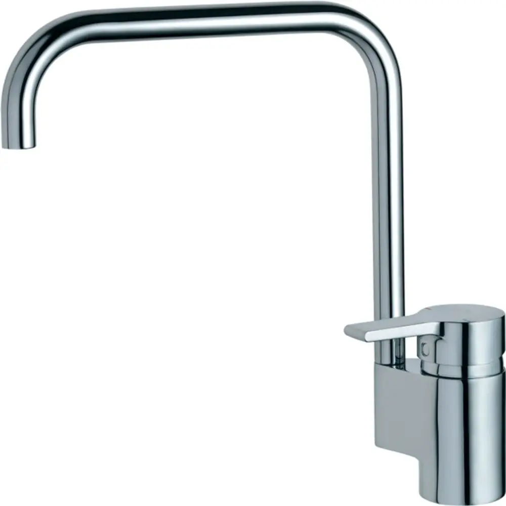Küchenarmatur aus Chrom von Ideal Standard mit einem hohen, gebogenen Auslauf und einem einzigen, seitlich angebrachten Hebel zum Regulieren des Wasserflusses.